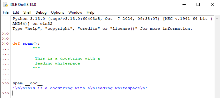 python 3.13 leading whitespace in docstring is removed 