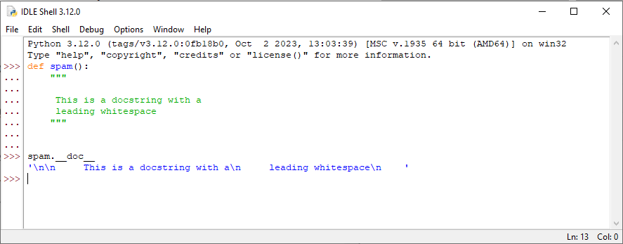 python 3.12 leading whitespace in docstring