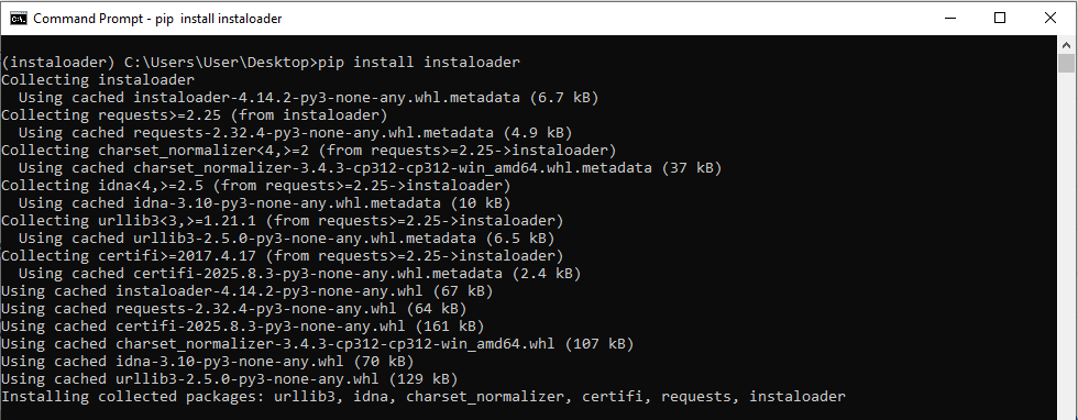 how to install instaloader using pip on windows 10