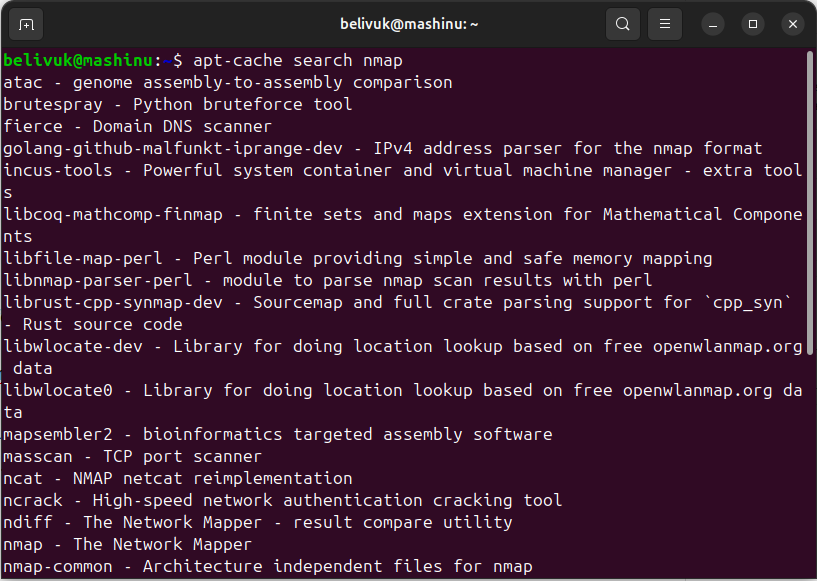how to search a package with apt-cache on ubuntu