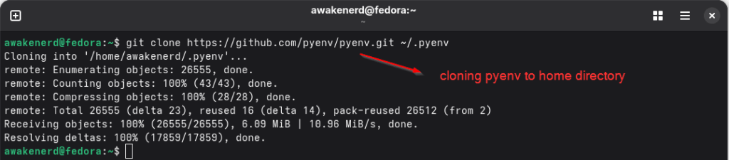 how to install python with pyenv on fedora 43
